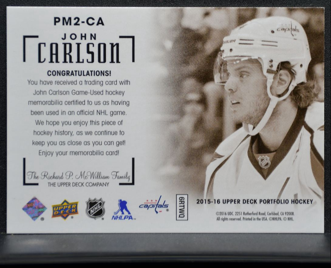2015-16 UD Portfolio Profiles Dual Materials Jersey Carlson Jersey 8649