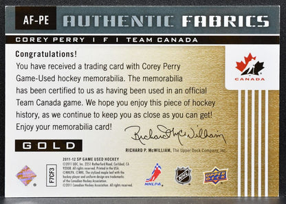2011-12 SP Game Used Authentic Fabrics Corey Perry AF-PE Team Canada Jersey 1038