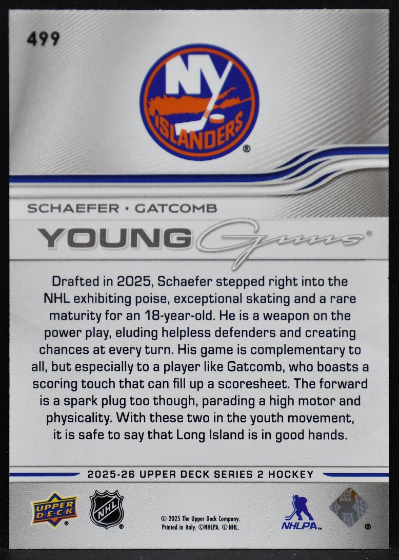 2025-26 UD Series 2 Young Guns Teammates Schaefer / Gatcomb Islanders RC 3978