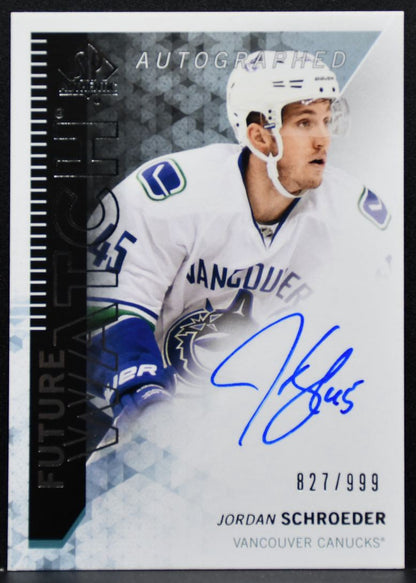 2013-14 SP Authentic Watch Auto Jordan Schroeder Canucks RC Auto 827/999 3050