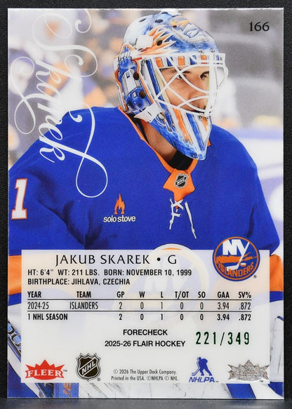 2025-26 Flair Rookie Forecheck Variant Jakub Skarek Islanders RC 221/349 1068