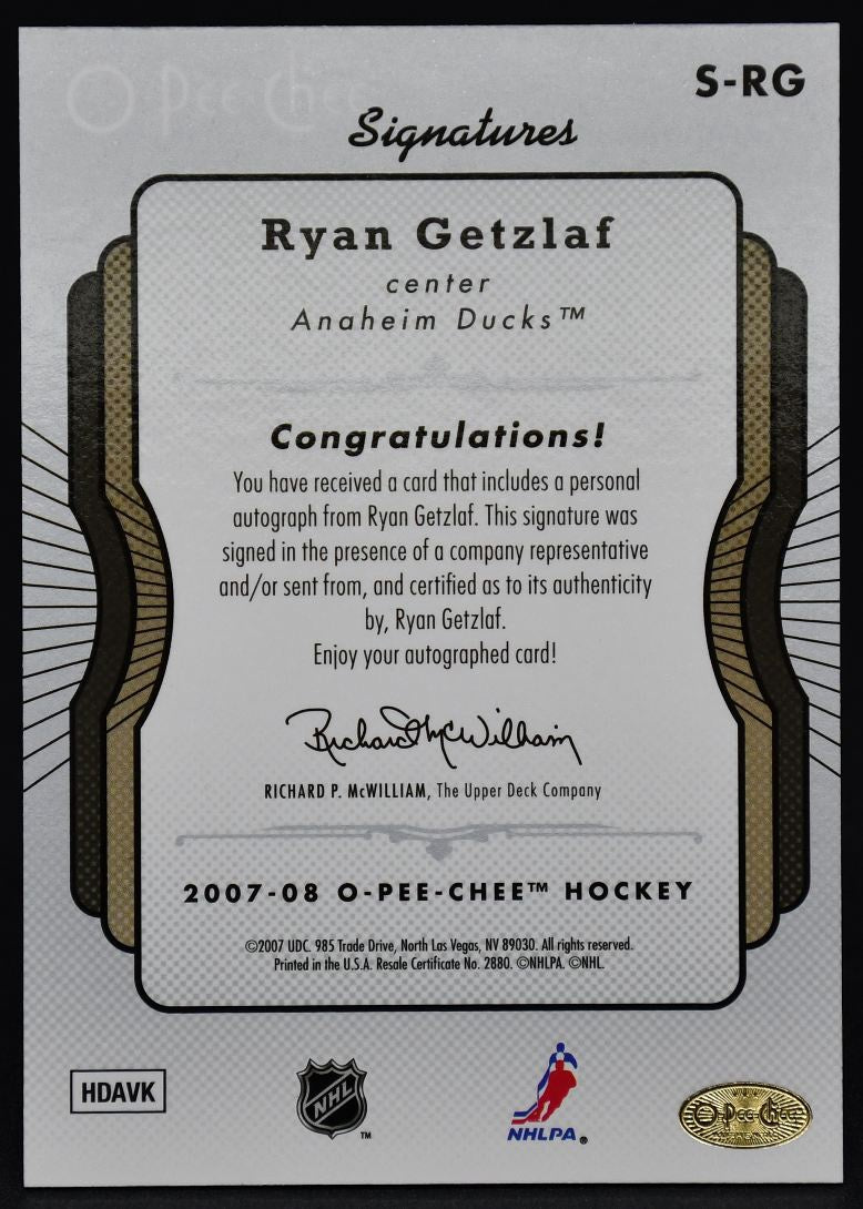 2007-08 OPC Signatures Ryan Getzlaf S-RG Auto