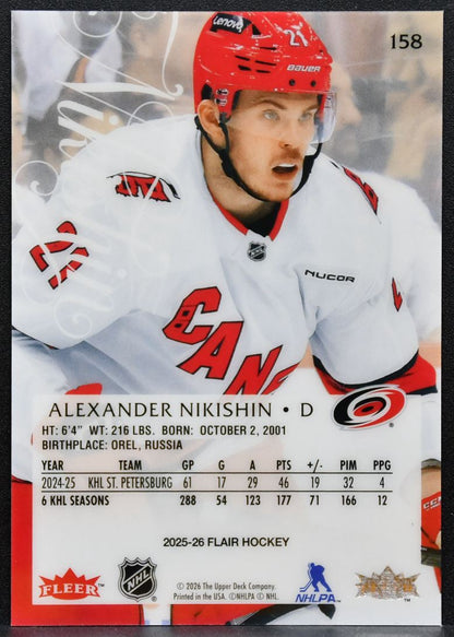 2025-26 Flair Alexander Nikishin 158 Carolina Hurricanes RC 5992