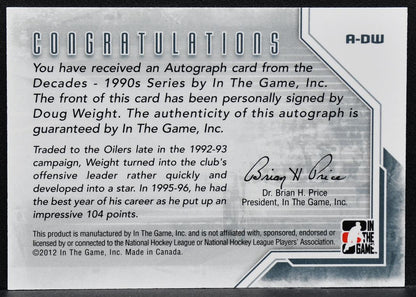 2012-13 In The Game Decades 1990s Autographs Doug Weight A-DW Auto 9972
