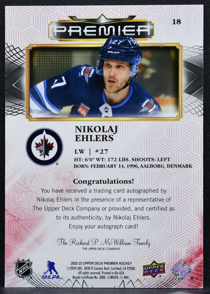 2022-23 Upper Deck Premier Red Auto Nikolaj Ehlers 18 Winnipeg Jets Auto 6897
