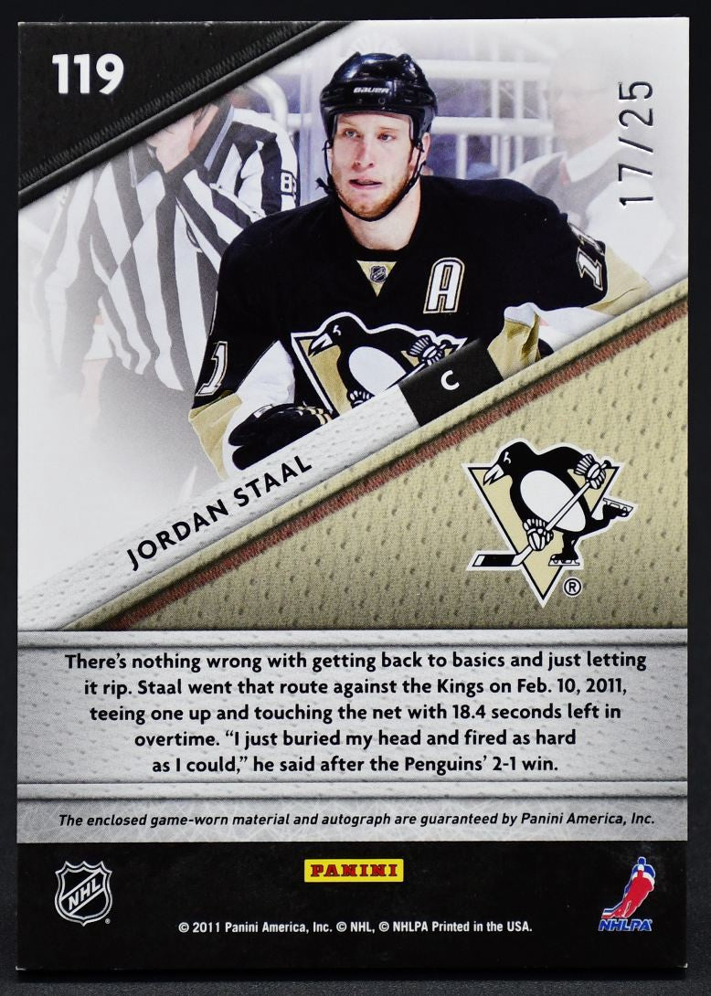 2011-12 Panini Certified Fabric of the Game Jordan Staal 119 Auto 17/25 Jersey
