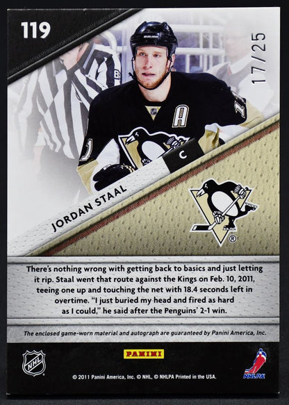 2011-12 Panini Certified Fabric of the Game Jordan Staal 119 Auto 17/25 Jersey