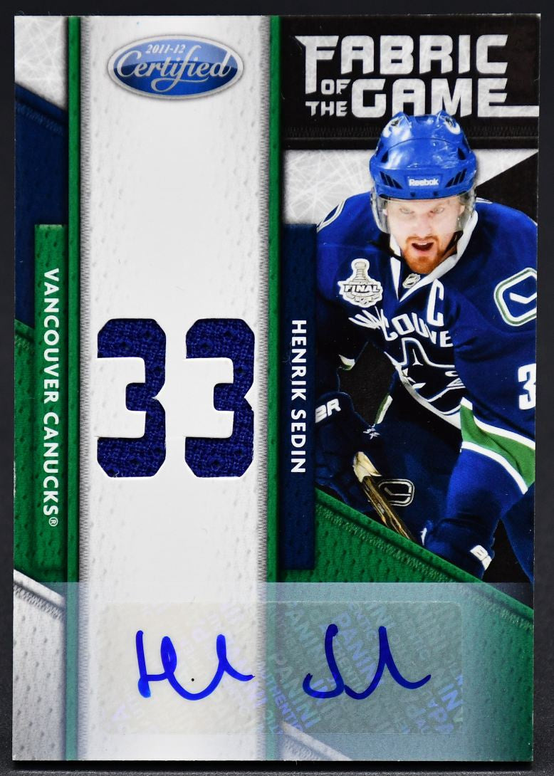 2011-12 Panini Certified Fabric of the Game Henrik Sedin 144 Auto 02/25 Jersey
