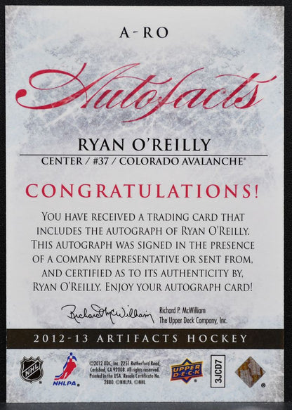 2012-13 Upper Deck Artifacts Autofacts Ryan O'Reilly A-RO Avalanche Auto 2718