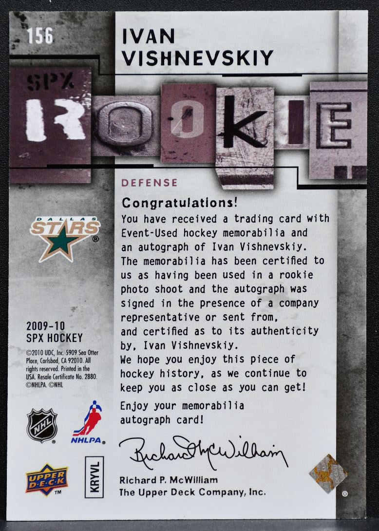 2009-10 SPx Rookie Auto Jersey Ivan Vishnevskiy RC Auto 705/799 Jersey 7424