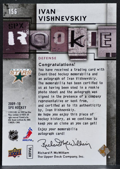 2009-10 SPx Rookie Auto Jersey Ivan Vishnevskiy RC Auto 705/799 Jersey 7424