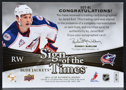 2011-12 SP Authentic Sign of the Times Jared Boll SOT-BL Blue Jackets Auto 9611