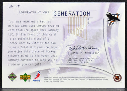 2002-03 Upper Deck Next Generation Patrick Marleau San Jose Sharks Jersey 5290