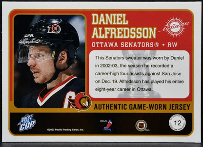 2002-03 Pacific Quest for the Cup Game-Worn Jersey Alfredsson Jersey 5471