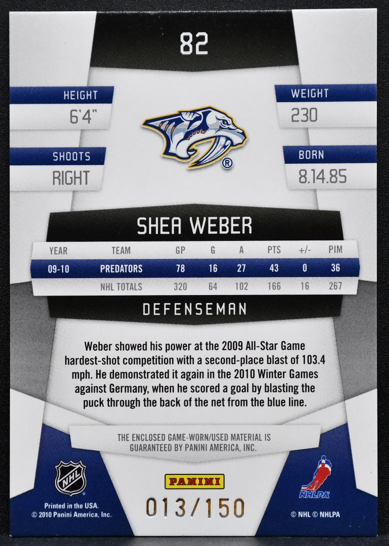 2010-11 Panini Certified Mirror Red Materials Dual Shea Weber Jersey 2431