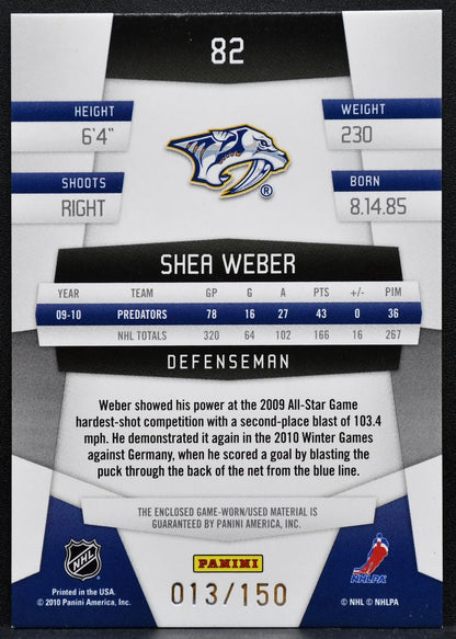 2010-11 Panini Certified Mirror Red Materials Dual Shea Weber Jersey 2431