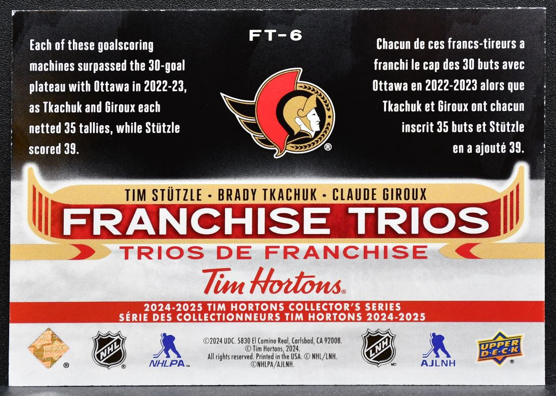 2024-25 UD Tim Hortons Franchise Trios Stutzle/Brady Tkachuk/Giroux 9416