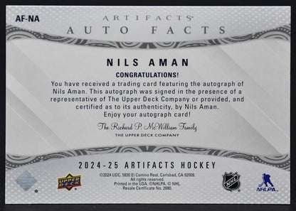 2024-25 UD Artifacts Nils Aman AF-NA Vancouver Canucks Auto