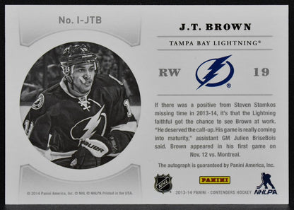 2013-14 Panini Contenders NHL Ink J.T. Brown I-JTB Tampa Bay Lightning Auto 2346