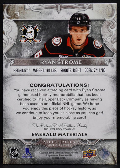 2024-25 UD Artifacts Ryan Strome 3 Anaheim Ducks 35/65 Jersey
