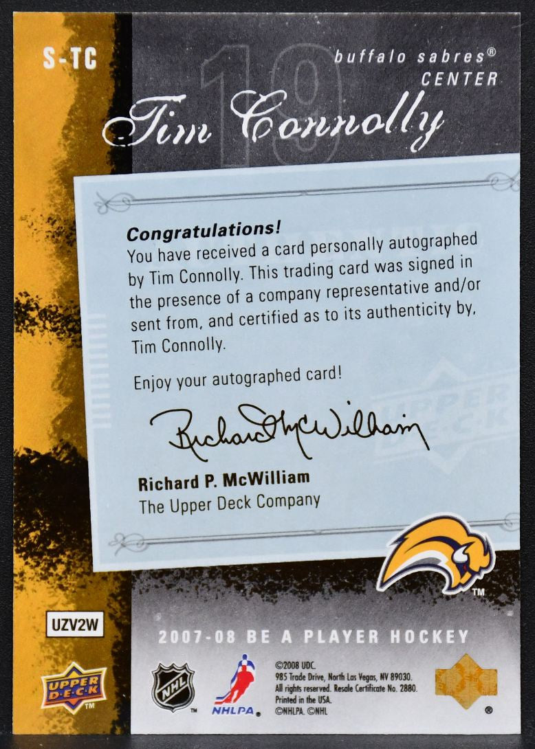 2007-08 Upper Deck Be a Player Signatures Tim Connolly S-TC Sabres Auto 9925