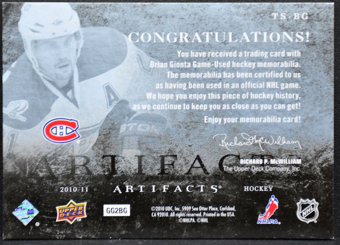 2010-11 UD Artifacts Treasured Swatches Brian Gionta Canadiens Jersey 0023