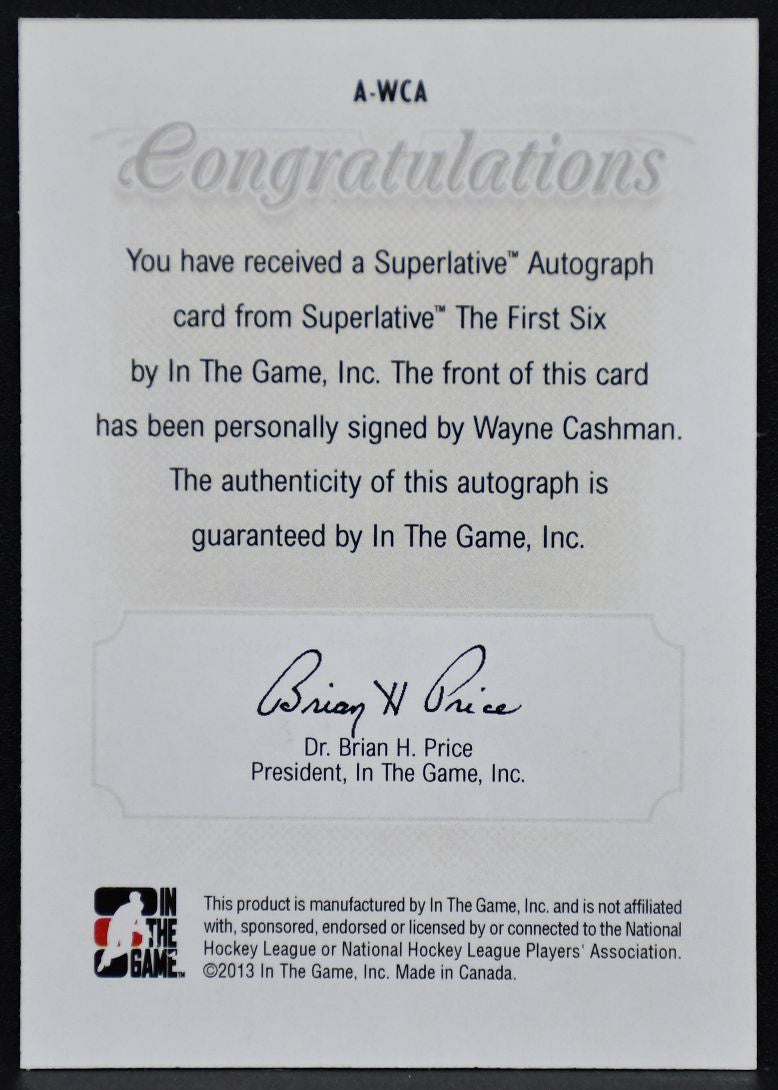 2012-13 In the Game Superlative Wayne Cashman A-WCA Boston Bruins Auto 3368