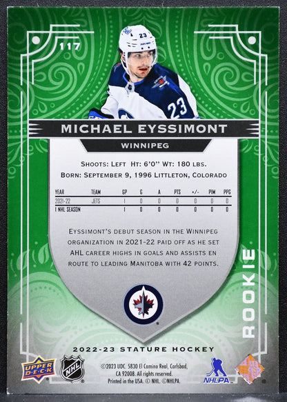 2022-23 Upper Deck Stature Rookie Green Michael Eyssimont 117 Jets RC 11/66 3031