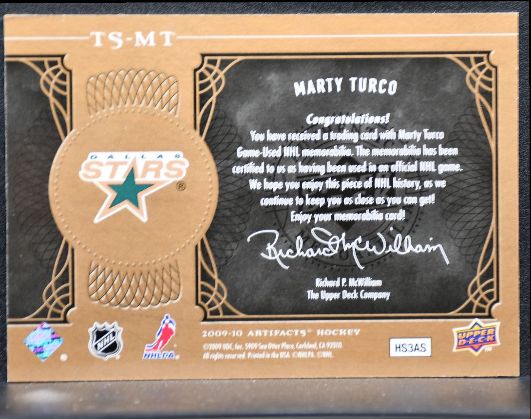 2009-10 Upper Deck Artifacts Treasured Swatches Marty Turco Stars Jersey 1013