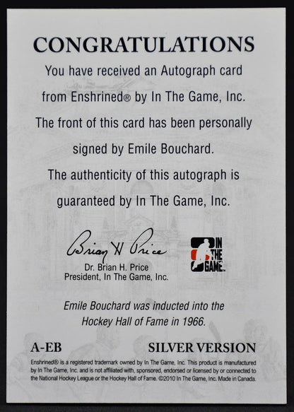 2010-11 Leaf In The Game Enshrined Silver Auto Emile Bouchard A-EB Auto