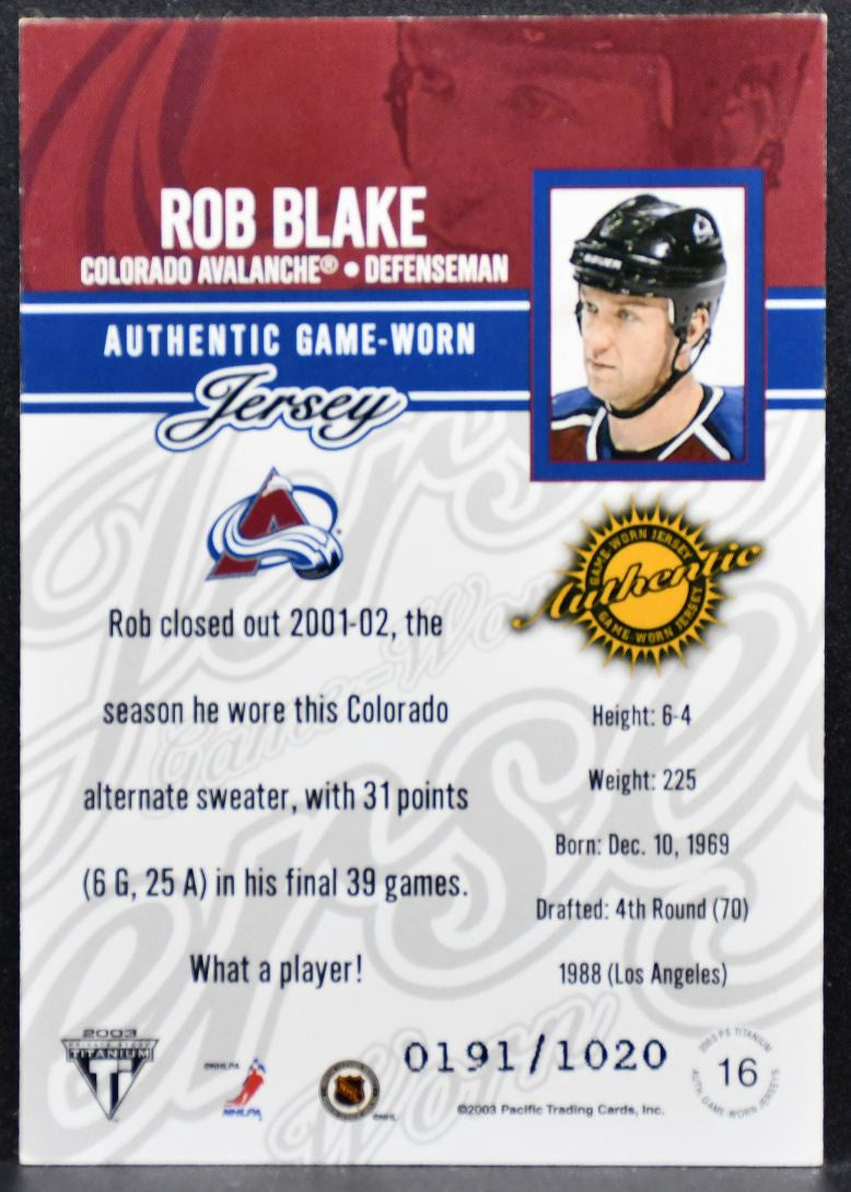 2002-03 Pacific Private Stock Titanium Jerseys Blake 0191/1020 Jersey 5771