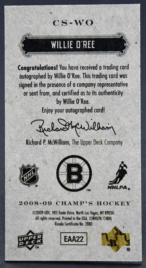2008-09 UD Champ's Mini Signatures Willie O'Ree CS-WO Auto