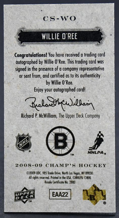 2008-09 UD Champ's Mini Signatures Willie O'Ree CS-WO Auto