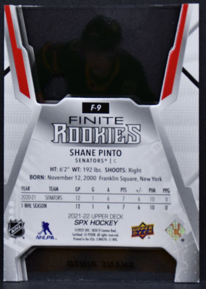 2021-22 SPx Finite Rookies Gold Shane Pinto F-9 Ottawa Senators RC 175/299 8090