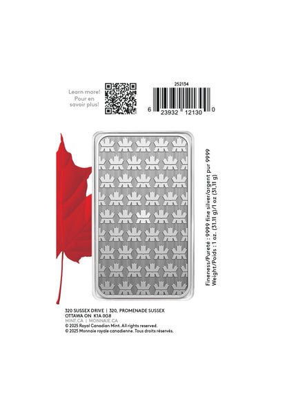 1 Oz. 99.99% Pure Silver Bar In Proudly Canadian Packaging (Premium Bullion) 2025 (252134)