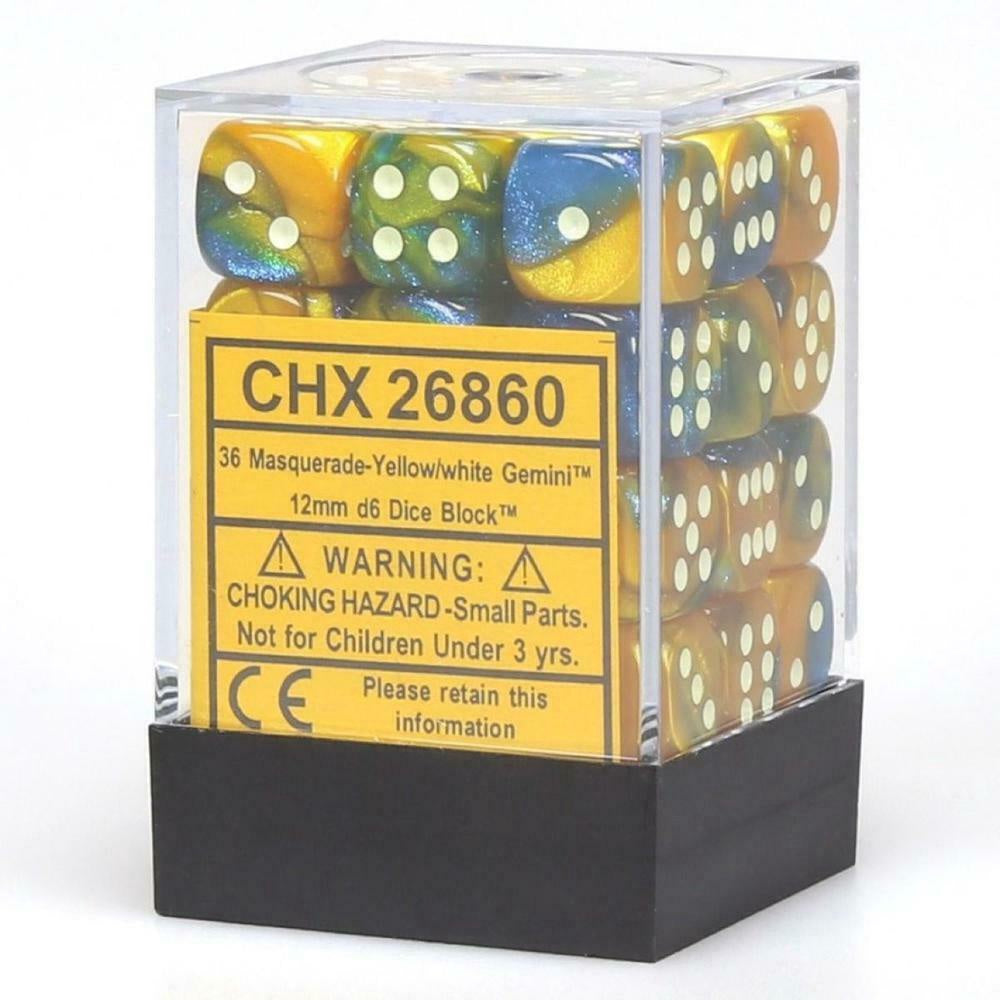 Gemini 36 * D6 Masquerade-Yellow/ White 12mm Chessex Dice (CHX26860)