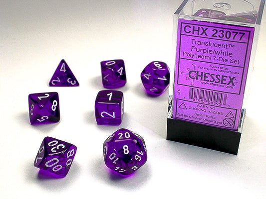 Translucent 7-Die Set Purple / White - New Version Chessex Dice (CHX23077)