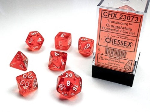 Translucent 7-Die Set Orange W / White Chessex Dice (CHX23073)