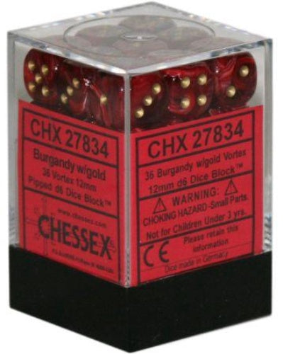 Vortex 36 * D6 Burgundy / Gold 12mm Chessex Dice (CHX27834)