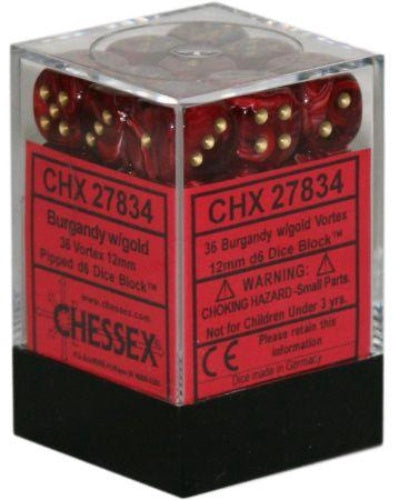 Vortex 36 * D6 Burgundy / Gold 12mm Chessex Dice (CHX27834)