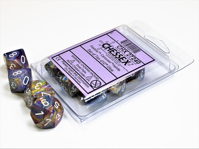 Festive 10 * D10 Carousel / White Chessex Dice (CHX27240)