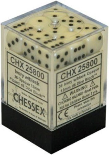 Opaque 36 * D6 Ivory / Black 12mm Chessex Dice (CHX25800)