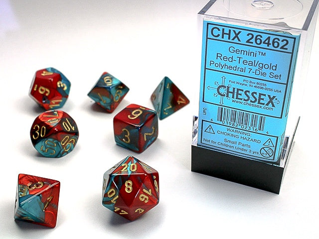 Gemini 7-Die Red-Teal / Gold Chessex Dice (CHX26462)