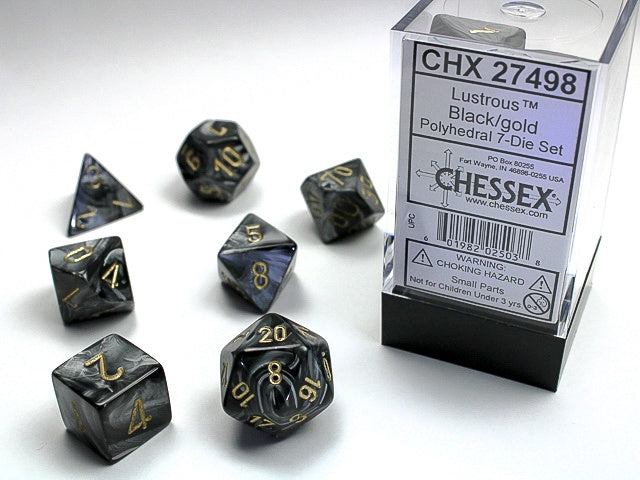 Lustrous 7-Die Set Black / Gold Chessex Dice (CHX27498)