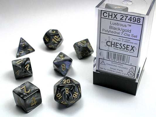 Lustrous 7-Die Set Black / Gold Chessex Dice (CHX27498)