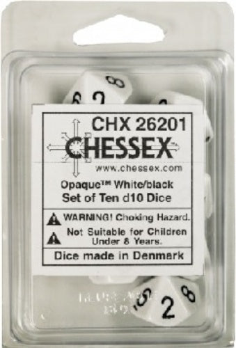 Opaque 10 * D10 White / Black Chessex Dice (CHX26201)