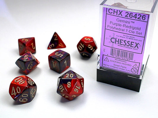 Gemini 7-Die Set Purple-Red / Gold Chessex Dice (CHX26426)