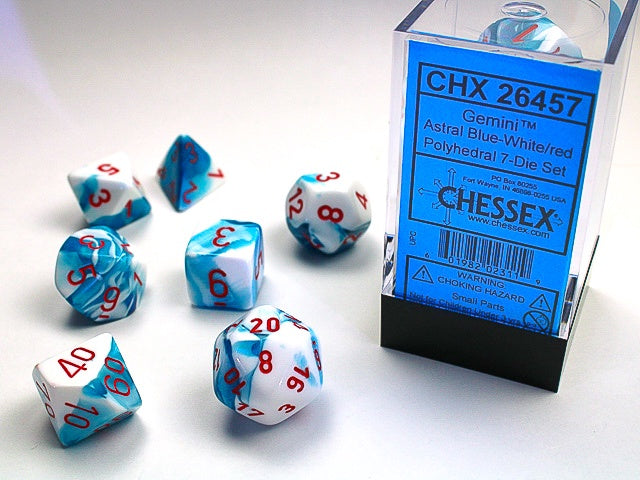 Gemini 7-Die Astral-Blue / Red Chessex Dice (CHX26457)