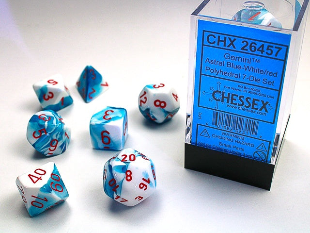 Gemini 7-Die Astral-Blue / Red Chessex Dice (CHX26457)