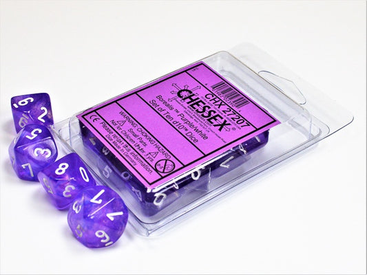 Borealis 10 * D10 Purple / White Chessex Dice (CHX27207*)